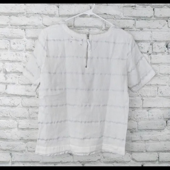 Lou and Grey White Blouse Medium Silver Stripes Cotton Shirt Zipper - Picture 4 of 6